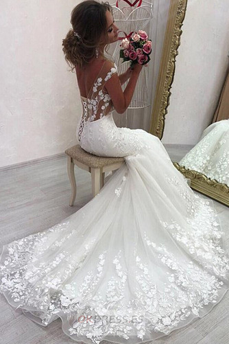 Vestido de novia Corte Recto Apliques Elegante Falta Natural Espalda Descubierta 3