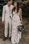 Vestido de novia Corte Recto Encaje Natural Baja escote en V Escote en V - Página 5