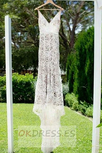Vestido de novia Corte Recto Encaje Natural Baja escote en V Escote en V 6