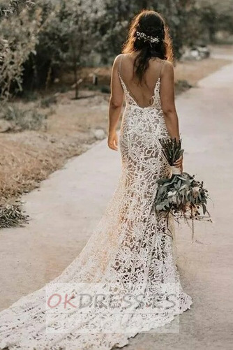 Vestido de novia Corte Recto Encaje Natural Baja escote en V Escote en V 2