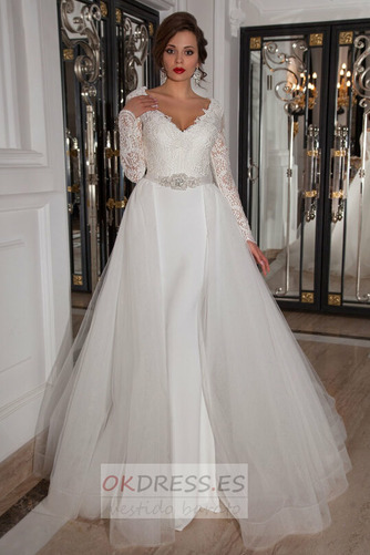Vestido de novia Corte Recto Natural Cristal Satén Elástico Escote en V 3