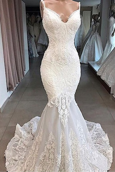 Vestido de novia Corte Sirena Baja escote en V 2019 Sin mangas Espalda Descubierta