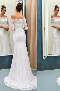 Vestido de novia Corte Sirena Elegante Camiseta Alto cubierto La mitad de manga