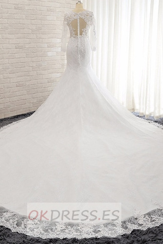 Vestido de novia Corte Sirena Iglesia Joya Mangas Illusion Capa de encaje 2