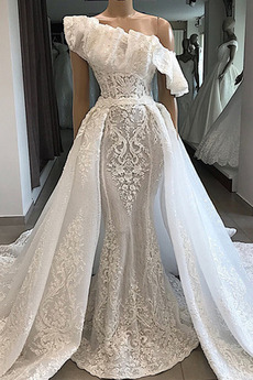 Vestido de novia Corte Sirena Un sólo hombro Verano Corpiño Acentuado con Perla