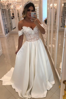 Vestido de novia Cremallera 2019 Escote con Hombros caídos Manga tapada