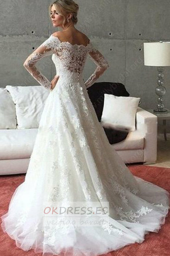 Vestido de novia Cremallera 2019 Escote con Hombros caídos Satén Natural 2