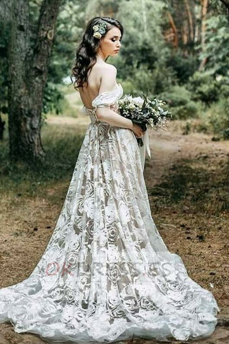 Vestido de novia Cremallera Cola Barriba Romántico Manga tapada Manga corta 2