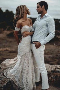 Vestido de novia Cremallera Escote con Hombros caídos Corte Sirena largo