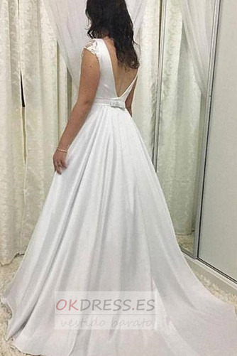 Vestido de novia Cremallera Joya Sin mangas Invierno Drapeado Cola Capilla 2