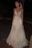 Vestido de novia Cremallera Natural Baja escote en V Romántico Corte-A