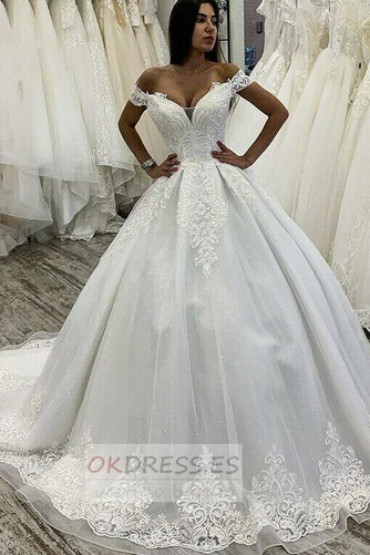 Vestido de novia Cremallera Organza Reloj de Arena Escote con Hombros caídos 1