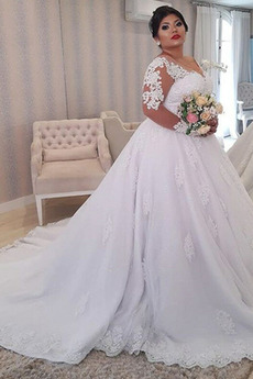 Vestido de novia Cremallera Tallas grandes largo Natural Elegante Encaje