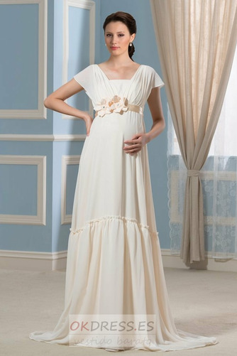 Vestido de novia Cremallera Verano Rosetón Acentuado Blusa plisada Imperio Cintura 1