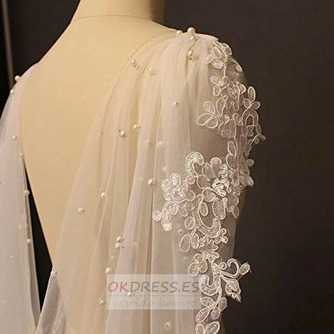 Vestido de novia de novia Mantón de perlas Velo Mantón de encaje que se arrastra - Página 3