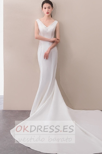 Vestido de novia Elegante Encaje Escote en V Apliques Sin mangas Triángulo Invertido 1