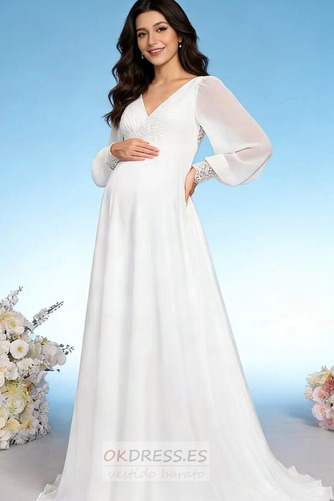 Vestido de novia Embarazadas Fuera de casa Elegante Drapeado Manga larga 3