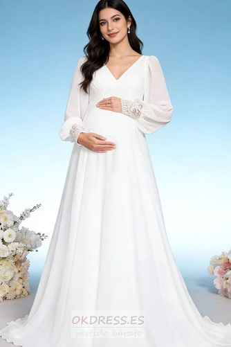 Vestido de novia Embarazadas Fuera de casa Elegante Drapeado Manga larga 2