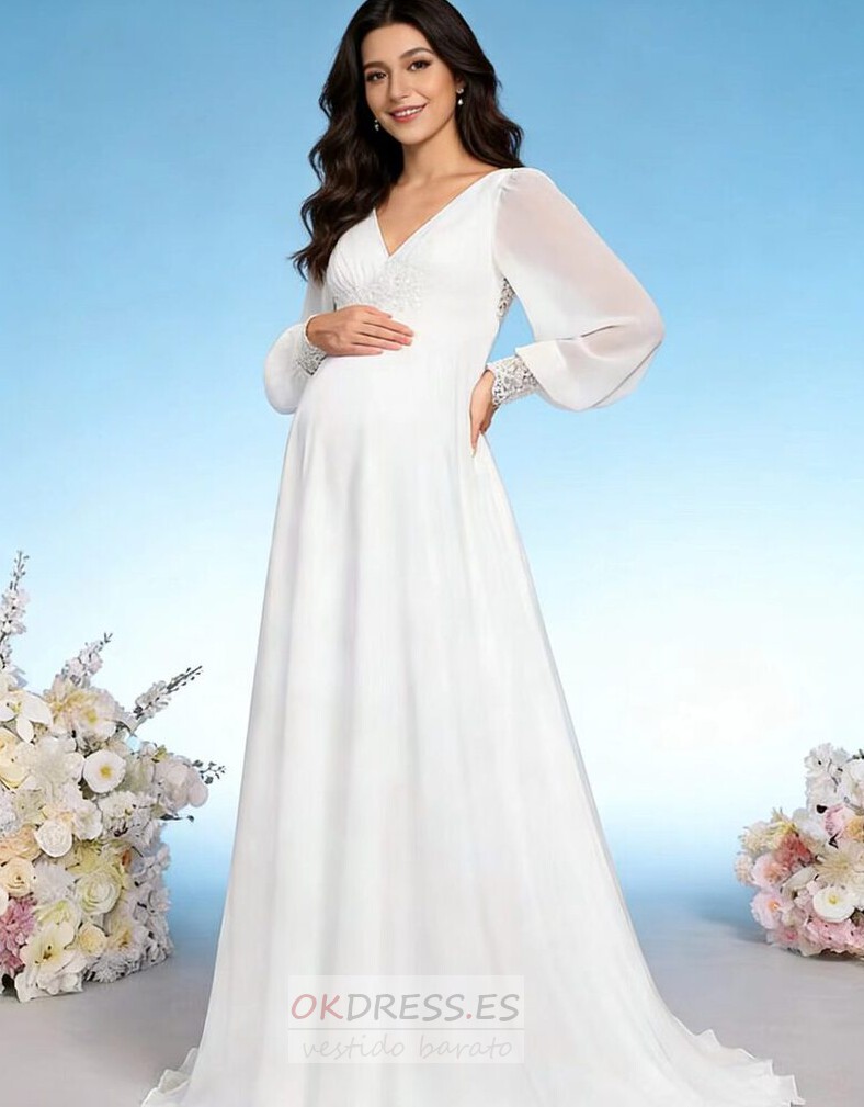 Vestido de novia Embarazadas Fuera de casa Elegante Drapeado Manga larga Vestido de novia Embarazadas Fuera de casa Elegante Drapeado Manga larga