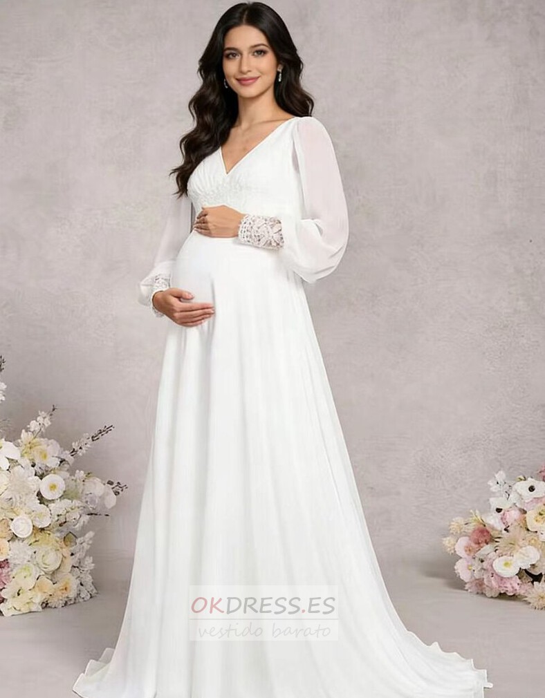 Vestido de novia Embarazadas Fuera de casa Elegante Drapeado Manga larga Vestido de novia Embarazadas Fuera de casa Elegante Drapeado Manga larga