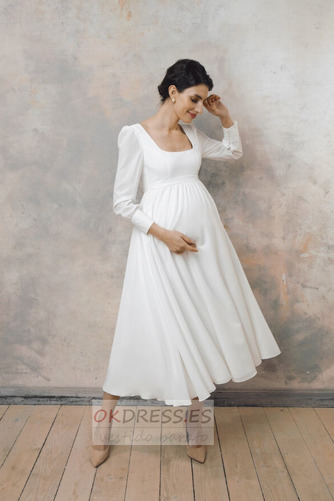 Vestido de novia Embarazadas Fuera de casa Escote Cuadrado Hasta la Tibia 1