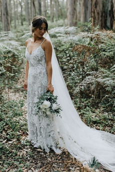 Vestido de novia Encaje Baja escote en V Escote de Tirantes Espaguetis