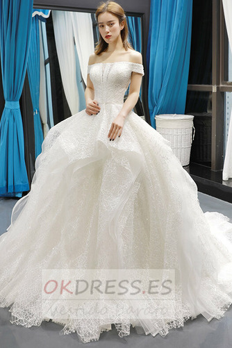 Vestido de novia Encaje Falta Manga tapada Capa Multi Cordón Escote con Hombros caídos 3