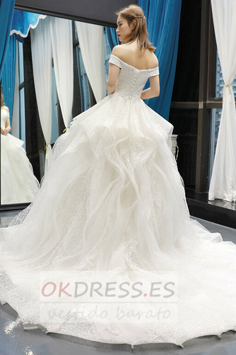 Vestido de novia Encaje Falta Manga tapada Capa Multi Cordón Escote con Hombros caídos 2