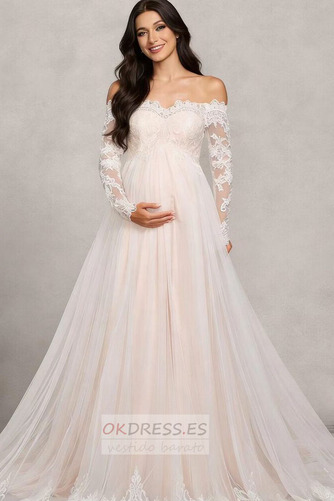 Vestido de novia Encaje largo Encaje Manga larga Imperio Imperio Cintura 1