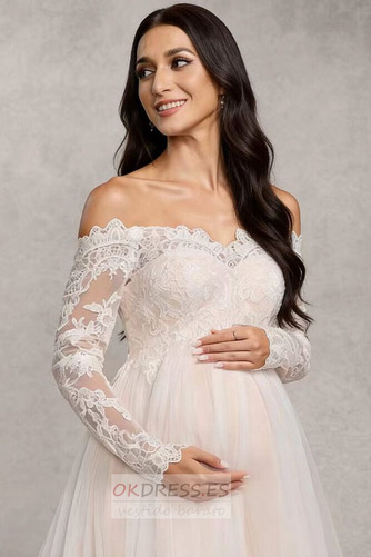 Vestido de novia Encaje largo Encaje Manga larga Imperio Imperio Cintura 5