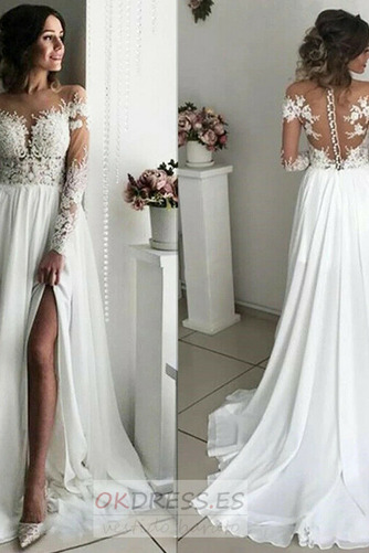 Vestido de novia Espalda Descubierta Apliques Escote con Hombros caídos 3