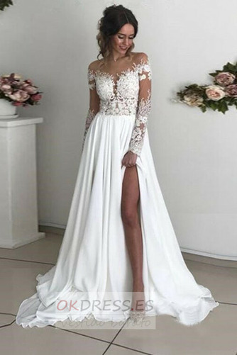 Vestido de novia Espalda Descubierta Apliques Escote con Hombros caídos 1