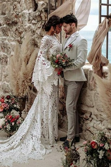 Vestido de novia Espalda Descubierta Fuera de casa Manga larga primavera