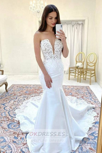 Vestido de novia Espalda Descubierta vendimia Sin tirantes Corte Sirena 3