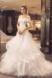 Vestido de novia Falta Organza Escote con Hombros caídos largo Elegante