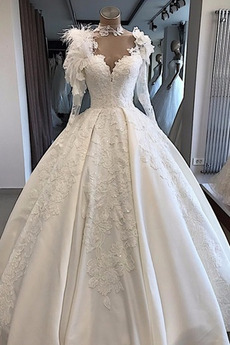 Vestido de novia Formal 2019 Sala Escote en V Mangas Illusion Recatada