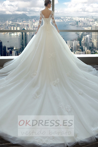 Vestido de novia Formal Cordón Capa Multi Escote redondo Cola Catedral 2