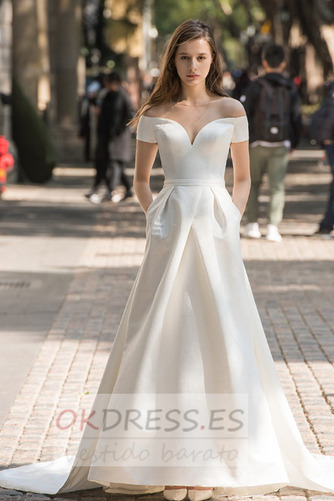 Vestido de novia Formal Corte-A primavera Escote en V Natural Manga corta 1