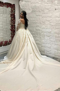 Vestido de novia Formal Escote con Hombros caídos Corpiño Acentuado con Perla