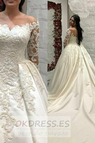 Vestido de novia Formal Escote con Hombros caídos Corpiño Acentuado con Perla 2