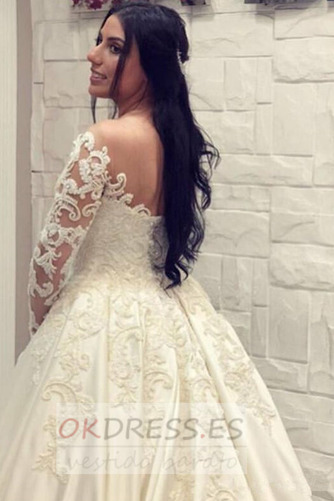 Vestido de novia Formal Escote con Hombros caídos Corpiño Acentuado con Perla 4