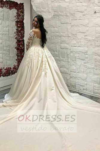 Vestido de novia Formal Escote con Hombros caídos Corpiño Acentuado con Perla 1