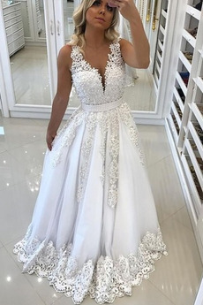 Vestido de novia Formal Escote en V Fuera de casa Sin mangas 2019 Delgado