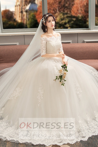 Vestido de novia Formal La mitad de manga Natural Otoño Corte-A Abalorio 4