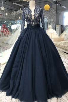 Vestido de novia Formal Triángulo Invertido Manga larga Otoño tul Cremallera