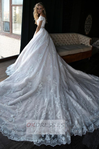 Vestido de novia Formal Verano largo Tallas pequeñas Natural Capa de encaje 3