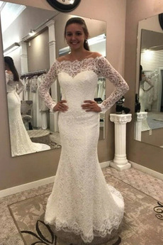 Vestido de novia Fuera de casa Corte Sirena Capa de encaje Elegante