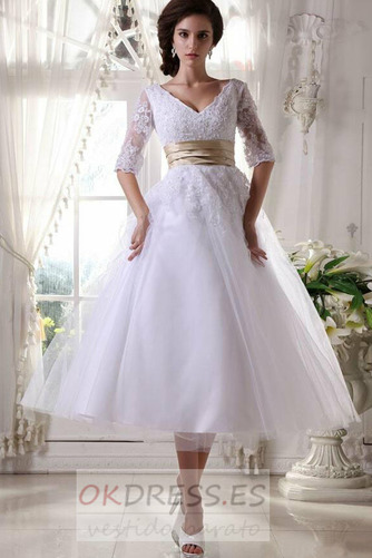 Vestido de novia Fuera de casa Encaje Hasta la Tibia Oscilación La mitad de manga 3