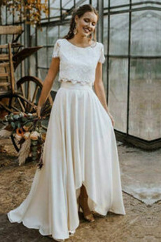 Vestido de novia Fuera de casa Falta Alto cubierto Natural Joya Botón