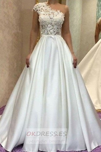 Vestido de novia Fuera de casa Un sólo hombro largo 2019 Natural Encaje 1